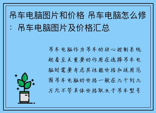 吊车电脑图片和价格 吊车电脑怎么修：吊车电脑图片及价格汇总