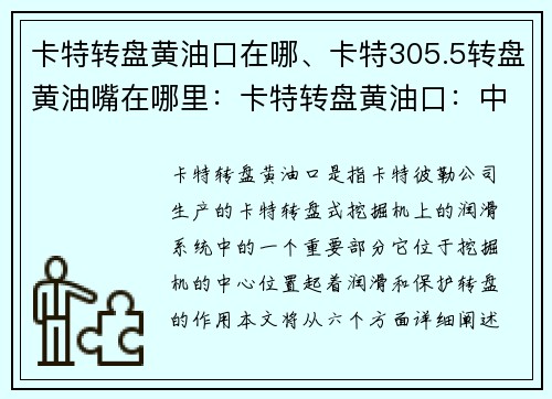 卡特转盘黄油口在哪、卡特305.5转盘黄油嘴在哪里：卡特转盘黄油口：中心之所在