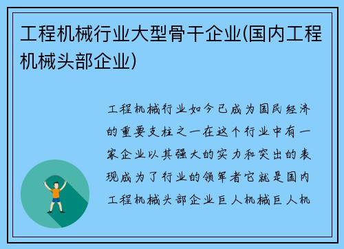 工程机械行业大型骨干企业(国内工程机械头部企业)